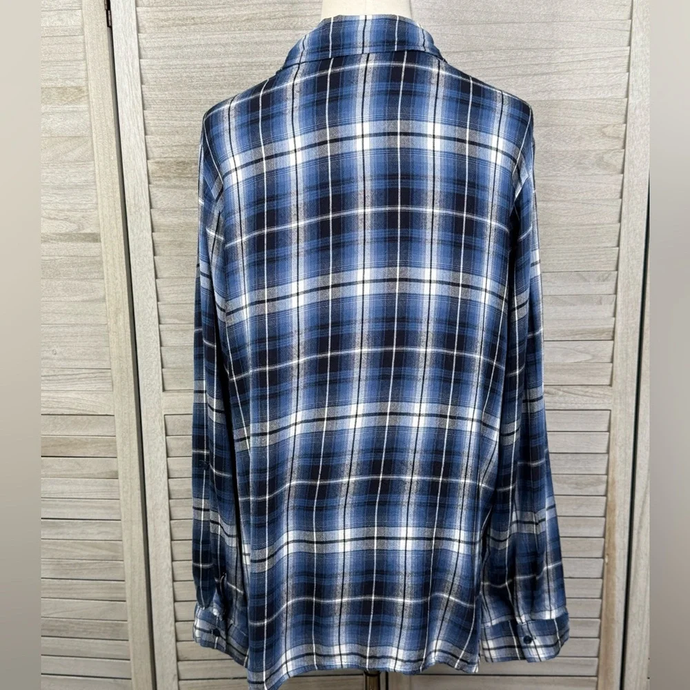KNOX ROSE Plaid Floral Embroidered Button Down Shirt Blue/Multi-XL - Picture 4 of 4